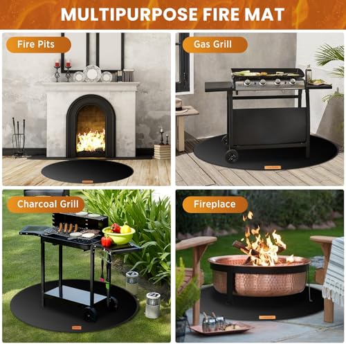 36" Round Fire Pit Mat - Fireproof Deck Patio Protector Mat,Double-Sided Design,5 Layer Waterproof Oil-Proof Under Grill Mats,Firepit Protection Rug for Deck Fireproof,Outdoor Grass Grill Accessories - size: 5 Layer/36 Inch
