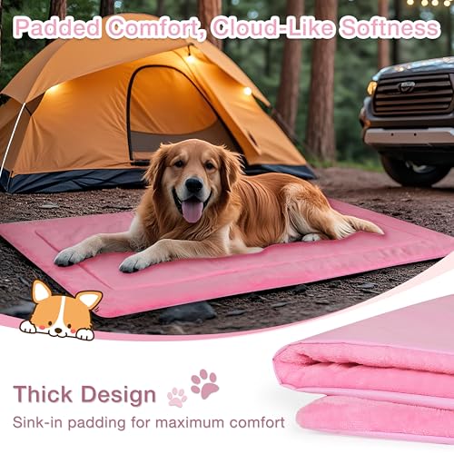 Kritter Planet Waterproof Foldable Dog Bed Pad for Camping & Travel, Portable Roll-Up Dog Bed Car Seat Pet Cushion Mat with Handles for Small & Medium Dogs, Indoor & Outdoor Use, Pink - color: Pink, size: 31"x24"