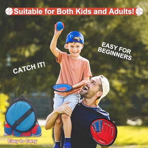 Toss and Catch Ball Game, Kids Toddler Baseball Glove & Catch Ball Toys, Outdoor Games for Family, Toys for Beach Yard Pool Outside, Birthday Easter Gift for Ages 3 4 5 6 7 8-12 Year Old Boys Girls - color: Red and Blue