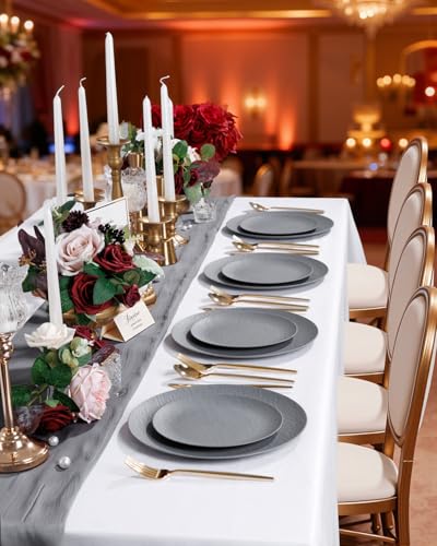 WONDERFUL 32pcs Dark Grey Plastic Plates Reusable Plates Unbreakable and Dishwasher safe Dishes Set Outdoor Plate Includes:16 Dinner 10" & 16 Dessert Plate 7.3" Suitable for Camping Outdoor Party - color: Dark Drey