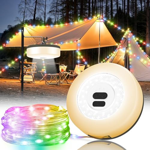 Camping String Lights, 4 in 1 Quick Storage 32.8FT Rechargeable Tent Lights with 6 Modes Hanging Waterproof Camp Lamp Camping Essentials for AwnTent Hiking Yard Garden Bedroom Festival -Multicolor - color: Multicolor, size: 1PACK
