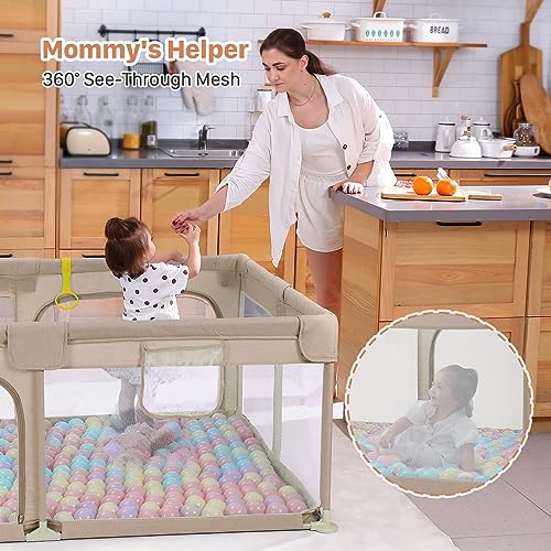 Dripex Large Baby Playpen 71"x47", Big Play Pens for Babies and Toddlers- Indoor & Outdoor Kids Safe Play Area, Soft Breathable Visible Mesh, Anti-Fall & Anti-Slip Design Baby Fence, Beige - color: Beige, size: 71"×47"
