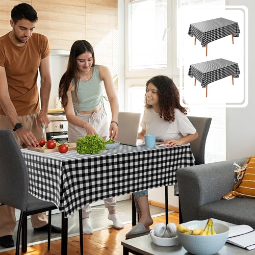 Nasitos 2 Pack Rectangle Vinyl Table Cloth with Flannel Backing 60x120 Inch-Waterproof Outdoor Picnic Tablecloth Checkered, Wipeable Plastic Black and White Table Cover for Dinner Party, Kitchen - color: Black and White, size: 60x120 Inch (Rectangular)