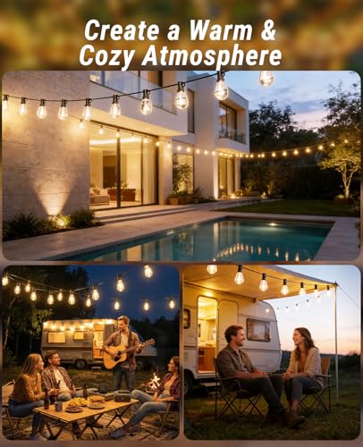 Tenmiro 200FT LED Outdoor String Lights with Remote, 72+2 Shatterproof Bulbs Dimmable Timing 3 Light Modes Outside Patio Lights for Backyard Porch Deck Garden Balcony Pool party Hanging Lighting Decor - size: 200FT-Remote