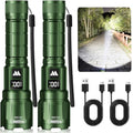 WdtPro LED Rechargeable Flashlight 2 Pack, 3 Modes Super Bright High Lumens Flashlights, Zoomable Tactical Flash Light with LCD Display, IP65 Waterproof Flashlights for Home Emergency Camping - Green - color: Green