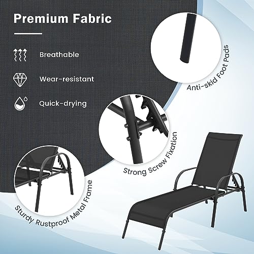 Giantex 2 Pack Patio Lounge Chair, Outdoor Chaise Lounge with 5 Adjustable Backrest, Sturdy Steel Frame, Sunbathing Recliner, Beach Chair, Tanning Chair for Outside, Yard, Balcony, Pool Chairs, Black - color: Black