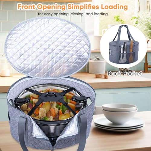 BAGSPRITE Slow Cooker Carrying Case Compatible with 6-8 Quart Crockpot Carrier for Hot Food and Hamlton Beach Slow Cooker Tote with Lid Fastener for Crock-pot Dust Cover Applicances - color: Grey