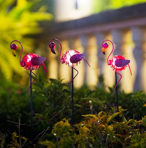 Stargarden 3 Pack Garden Solar Lights, Flamingo Solar Figurine Lights, Decorative Garden Stakes Waterproof Yard Decorations Outdoor for Pathway, Patio - color: Flamingo