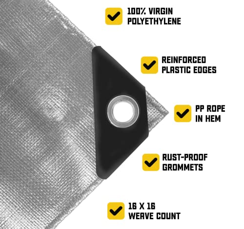 Core Tarps Extreme Heavy Duty 20 Mil Tarp Cover, Waterproof, UV Resistant, Rip and Tear Proof, Poly Tarpaulin with Reinforced Edges for Roof, Patio, Pool, Boat (Silver/Black 6′ X 8′) - color: Silver/Black-20 Mil, size: 6′ X 8′