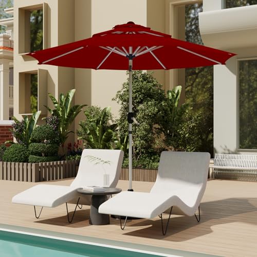 9FT 3-Tier Aluminum Outdoor Patio Umbrella, Fade-Resistant Market Umbrella with Push Button Tilt Function, 8 Sturdy All-Aluminum Ribs for Gardens, Patios, Backyards & Pools - color: Burgundy, size: 9FT-3Tier (Aluminum Umbrella)
