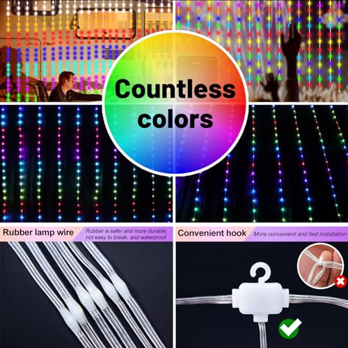 HXWEIYE 300LED Fairy Curtain Lights, 9.8x9.8Ft USB Plug-in 8 Modes Christmas String Hanging Lights with Remote for Bedroom Backdrop Wedding Indoor Wall Decor, RGB Color Changing, Standard – 1 Pack - color: RGB Color Changing, size: Standard – 1 Pack