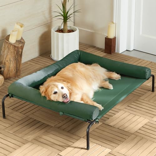 Cooling Elevated Dog Bed for Large Dogs – Waterproof Raised Dog Cot with Slope Headrest, Breathable Teslin Mesh, Durable & Portable Pet Bed for Indoor and Outdoor Use, Green - color: light green, size: 36.0"L x 26.0"W x 8.0"Th