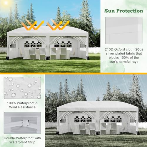 10x20 Pop Up Canopy with 6 Sidewalls, Waterproof Outdoor Wedding Gazebo Canopy with Removable Side Walls & 6 Sandbags, Ideal for Weddings, Parties, Backyard Events, Trade Shows - color: white