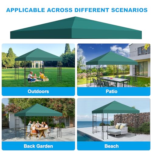 10x10 Gazebo Canopy Replacement Top, 300D High-Density Waterproof Single Layer Gazebo Cover with Heavy Duty Sun Shade Canopy, Folded UV Blocking Canopy Roof for Outdoor Patio Garden Tent Top (Green) - color: Green