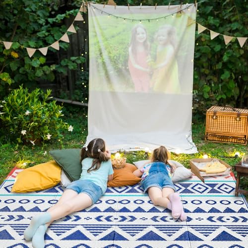 Outdoor Rugs Patio Camping Waterproof - 9x12 Plastic Straw Patio Rug Portable for Campers, Outside RVs Mat, Outdoor Area Carpet for Patios Clearance, Backyard Porch, Balcony, Picnic - color: Blue Red, size: 9' x 12' (Rectangular)