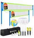 Outdoor Volleyball & Badminton Combo Net Set for Backyard, Beach with 2 Nets, Adjustable Poles, 4 Aluminum Rackets, PU Volleyball, Portable Carry Bag - color: Blue