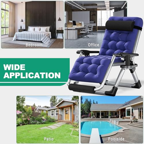LILYPELLE Zero Gravity Chair Oversized XL, Premium Lawn Recliner Folding Portable Chaise Lounge with Detachable Cushion, Headrest and Cup Holder, Reclining Patio Lounger Chair - color: Oversized Blue, style: Zero Gravity Chair