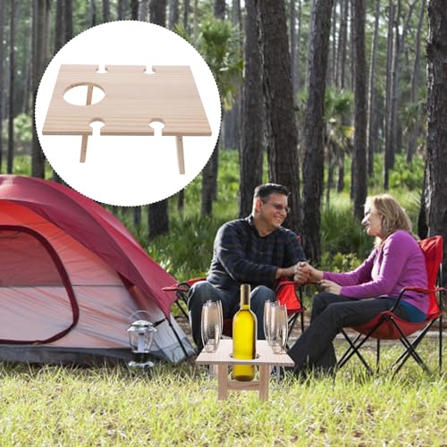 Abaodam Outdoor Wood Wine Table Foldable Square Picnic Table 30x24 Inch Portable Party Snack Storage for Beach Lawn Camping