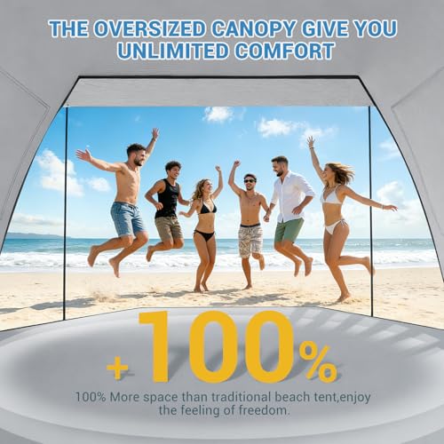 Elegear CumbreX™ Beach Tent Sun Shelter with Canopy, 6-8 Person Beach Tent, Easy Setup UPF 50+ UV Protection Portable Lightweight Double Silver Coating Cabana Sun Shade Shelter - Silver - color: Silver, size: 6-8 Person