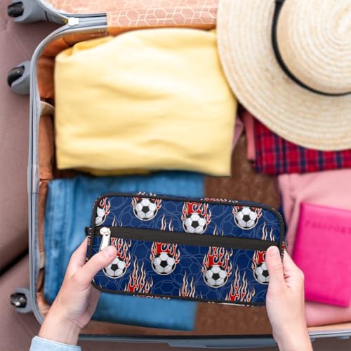Kids Travel Toiletry Bag - Waterproof Hanging Cosmetic Hygiene Bags for Boys Men - Fire Soccer Ball Large Shave Kit for Toiletries Accessories Bathroom Stuff - color: Fire Soccer Ball