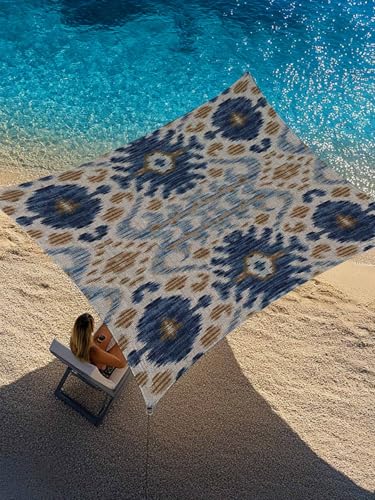 Boho Blue Brown Sun Shade Sail 12' x 16' Ethnic Modern Geometric Abstract Art Waterproof Sun Shade Rectangle UV Block Canopy Awning Outdoor Sunshade for Patio Porch Pergola Deck Backyard Garden - color: blue, size: 12' x 16'