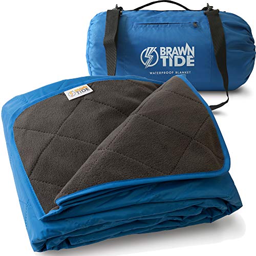 BRAWNTIDE Large Outdoor Waterproof Blanket - Extra Thick Fleece, Warm, Windproof, Sandproof, Quilted, 82" x 55", Ideal for Beaches, Picnics, Camping, Stadiums, Dogs, Car - color: Royal Blue