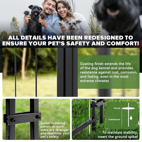 Vagger 7.8x4x4.9FT Outdoor Dog Kennel for Large Dogs,Extra Large Welded Wire Fence Playpen for Outside,Newly Upgraded Security Door Lock and Panel Connector/UV-Resistant Waterproof Roof Cover
