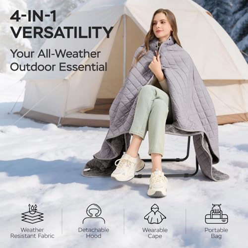 Waterproof Camping Blanket - Cozy Coral Fleece Lining, Triple Layers Warm Comfy Foldable for Camping Stadium, Beach, Picnic, Grass, Concerts, Car, Dog, 51''X 70'' Grey - color: Grey