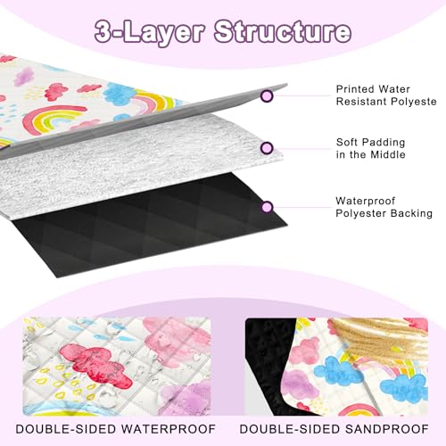 Extra Large Picnic Blanket Waterproof,80"x 80"Foldable Machine Washable Beach Blanket,Outdoor Blanket for 6-8 Adults,Picnic Mat Suitable for Indoor Crawling,Park Beach,Camping,Hiking,Travel (Rainbow) - color: Pink Rainbow, size: 6'8" x 6'8" (Square)
