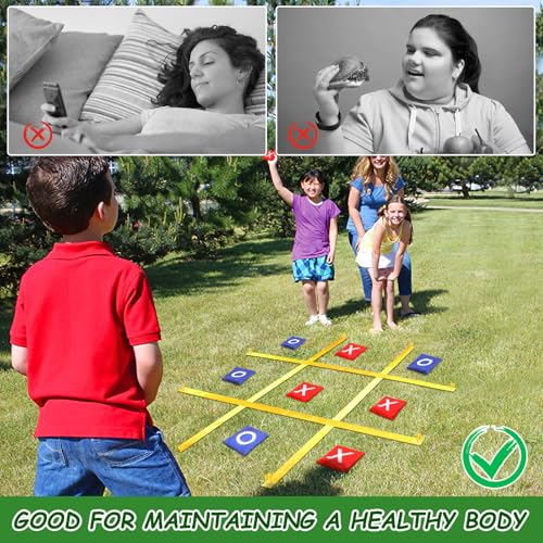 Jansun Giant Tic Tac Toe Outdoor Game, 4 Ft x 4 Ft Portable Tic Tac Toe Bean Bag Toss Game, Large Yard Toss Game Portable Toss Across Camping Games for Families Backyard Outdoor