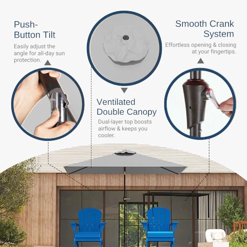 6.5' x 10' Rectangular Patio Umbrella Large Outdoor Market Umbrella w/UV Protection, Push Button Tilt and Crank Lift, Rectangle Table Umbrella for Garden, Deck, Pool, Patio, Light Gray - color: Light Gray