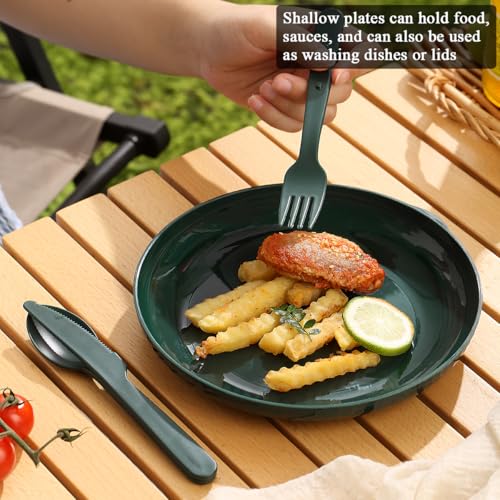 Berglander Camping Mess Kit with Bowl, Plate, Cup, Spoon, Fork, Knife and Carry Bag, Plastic Camping Accessories Essentials Gear for Travel, Camping, Picnic, Outdoor, Easy to Carry & Store - color: 3.Green
