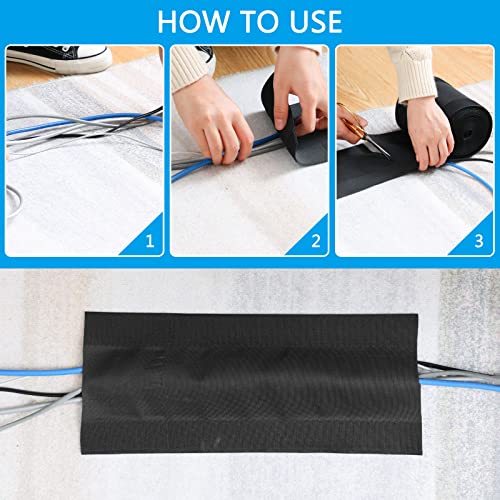 Syhood Cord Cover Floor Cable Protector Carpet Wire Cover Floor Cable Management for Office Carpet Organized and Protect(5.9 Inch X 20 Feet,Black) - color: Black, size: 5.9 Inch X 20 Feet