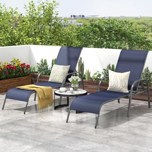 Giantex 2 Pack Patio Lounge Chair, Outdoor Chaise Lounge with 5 Adjustable Backrest, Sturdy Steel Frame, Sunbathing Recliner, Beach Chair, Tanning Chair for Outside, Yard, Balcony, Pool Chairs, Navy - color: Navy