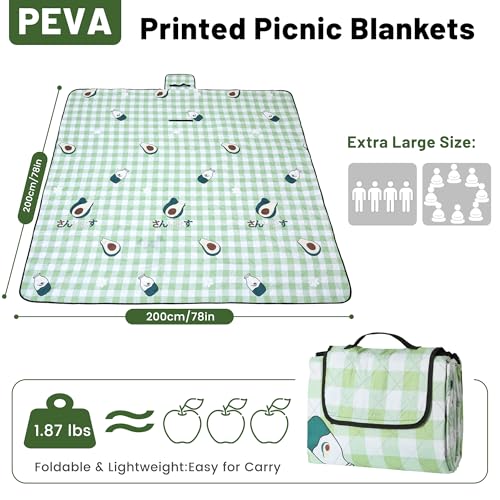 Dimatic Cute Picnic Blankets 78"x78" Extra Large Beach Blankets Waterproof Sand Proof Foldable Portable for Outdoor Family Camping - color: Avocado