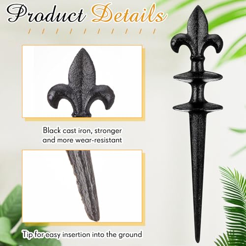 Tandefio 3 Pcs Fleur De Lis Garden Hose Guide Stakes, Heavy Duty Decorative Antique Black Cast Iron Metal Hose Guides, Plant Protector for Lawn Yard Flower Bed - style: Fleur De Lis