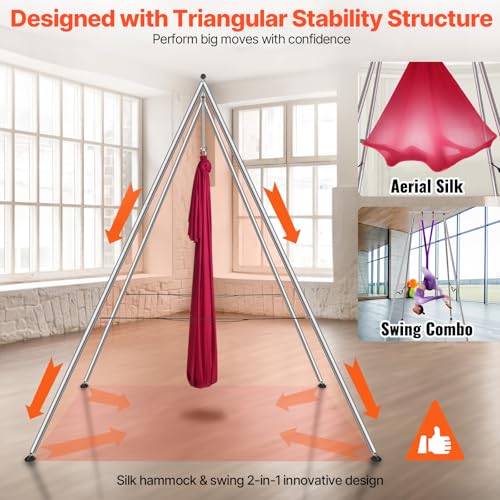 VEVOR Yoga Stand Frame, Max 441-551 lbs Load Swing Stand, Triangular Structure Aerial Rig, Aerial Silk Stands with Yoga Hammock, Standard & Height-Adjustable Version - color: Red, style: Standard Version