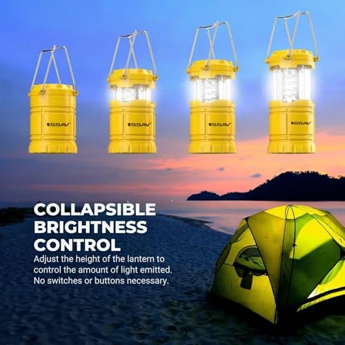 2 Pack LED Camping Lantern, LED Lanterns, Suitable Survival Kits for Hurricane, Emergency Light for Storm, Outages, Outdoor Portable Lanterns, Collapsible (Batteries Included) - color: Yellow