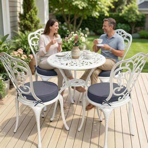 Summsun Outdoor Bistro Chair Cushions Set of 4, 15" D x 3" H Round Chair Cushions Waterproof and Fade Resistant Chair Cushion Pads with Non-Slip Ties and Removable Covers for Garden, Dark Grey - color: Dark Grey, size: 15x3 Inch (Round)-4p