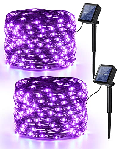 Brizled Halloween Fairy Lights, 2 Pack Total 78FT 240 LED Purple Fairy Lights, 8 Modes Solar Powered Purple Light, Twinkle Outdoor Halloween Light String for Outside Party Home Decor Black Wire - color: Purple