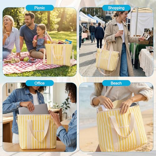 Nanxson 9L/15L/29L Extra Large Insulated Lunch Bag for Women Adult Reusable Leakproof Picnic Lunch Box Freezable Cooler Tote Bag (29L,B-Yellow Stripe) - color: B-Yellow Stripe, size: 29L