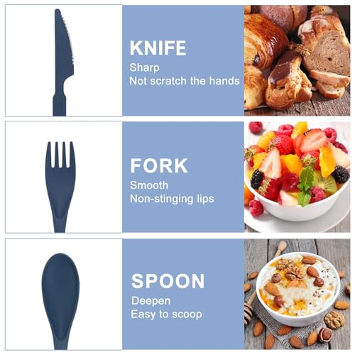 JEPELUS 2 Pcs Travel Utensils with Case, Portable Cutlery Set, Reusable Fork Spoon Knife with Case Flatware for Work Travel Picnic Camping Office School or Daily Use (Blue, Orange)