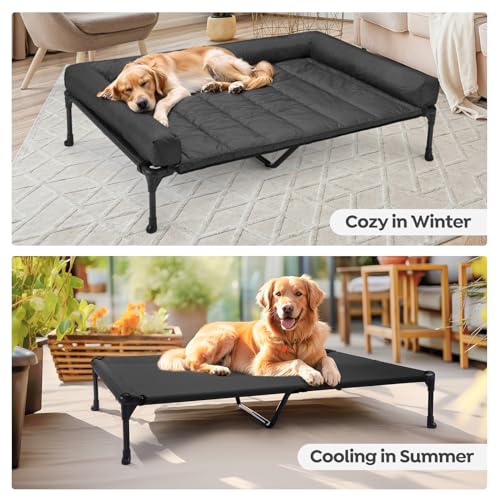 Veehoo Cooling Elevated Dog Bed Add Removable Waterproof Bolster Cushion Mat, Raised Pet Cot with Breathable Teslin Mesh, No-Slip Feet, Dog Sofa Bed for Indoor Outdoor, XLarge, Black CWC2331B - color: Black, size: 49.0"l X 33.0"w X 9.0"th