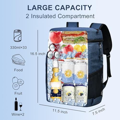 33 Cans Insulated Backpack Cooler - Leakproof Waterproof Lightweight Soft Coolers Bag for Camping Picnic Hiking Beach and Lunchbox Backpacks Bags-Leak Proof Ice Chest Back Pack - color: Blue