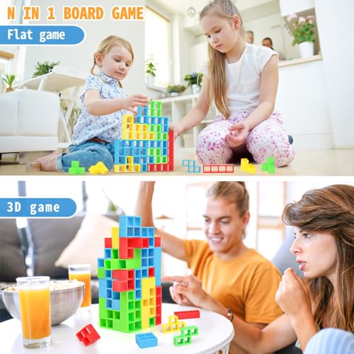 BBnote 48PCS Stack Game for Adult & Kids, Tetra Board Tower Games for Family Travel Party, 2 Players Balance Stacking Toy Attack, Team Toys Building Block - size: 48PCS - Storage Box