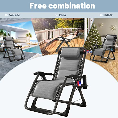 Slsy Zero Gravity Chair, Reclining Lounge Chair with Removable Tray for Indoor and Outdoor, Patio Recliner Folding Reclining Chair, Pacific Gray - color: Pacific Gray, style: Zero Gravity Chair