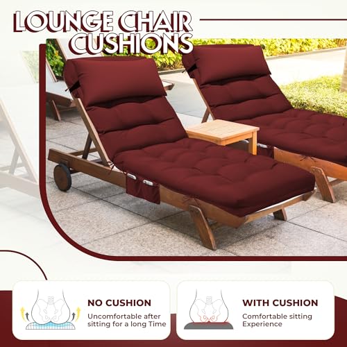 Outdoor Chaise Lounge Chair Cushion, Waterproof Outdoor Chair Cushions for Patio Furniture, 71 x 21 x 4 Inches Replacement Chaise Lounge Cushion with Ties (Red) - color: Red