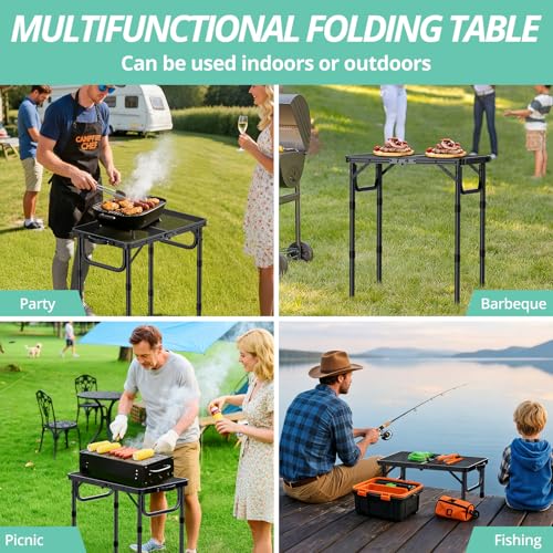 VINTEAM Camping Folding Grill Table | 3 Adjustable Heights | Lightweight, Portable Aluminum Table for BBQs, Picnic, and Outdoor Use | Mesh Desktop, 66lbs Weight Capacity - style: 2-Fold Mesh Tabletop
