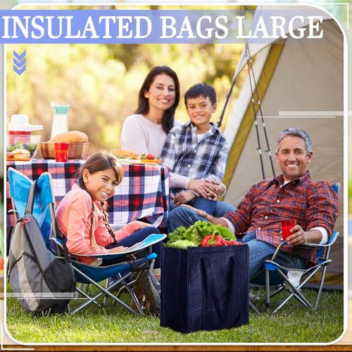 10 Pack Large Insulated Grocery Bags Reusable Shopping Bags with Zippered Top 13 x 12 x 7 Inch Thermal Cooler Totes Bulk with Handles for Hot Cold Food Delivery Refrigerator (Navy Blue) - color: Navy Blue