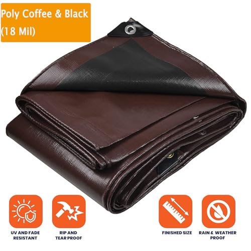 12' x 16' Tarps Heavy Duty Thick Waterproof, Poly Canopy Brown+Black Tent Shelter Cover, 18 Mil Tarpaulin Shade, Rip and Tear Proof, UV Resistant Tarpaulin with Grommets and Reinforced Edges - color: Brown+black, size: 12 x 16ft